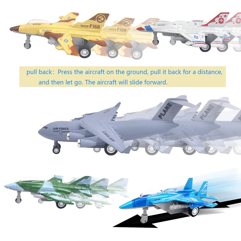 Ailejia Army Airplane Toys Set of 5, Military Aircraft Fighter Trucks Vehicle Die Cast Metal Military Plane Model Army Air Force Diecast Metal Pull Back Plane for Boys (Aircraft)