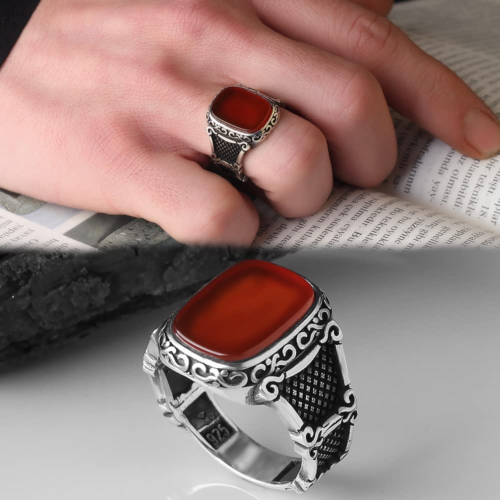 925 Sterling Silver Men Silver Ring with Carnelian Stone, Handmade Engraved Carnelian Silver Ring, Gift for him, Minimalist Silver Ring