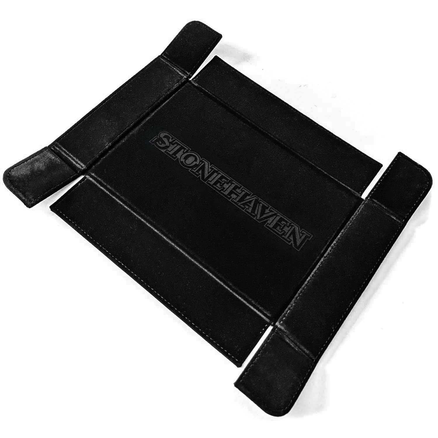 Stonehaven Winter Black Velvet and PU Leather Foldable Magnetic Dice Tray - for Tabletop Games, Collectibles - Jet Black Velvet, PU Leather, Magnets