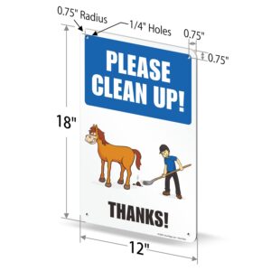 SmartSign 18 x 12 inch “Please Clean Up - Thanks” Horse Poop Metal Sign with Horse Graphic, 63 mil Laminated Rustproof Aluminum, Multicolor, Made in USA