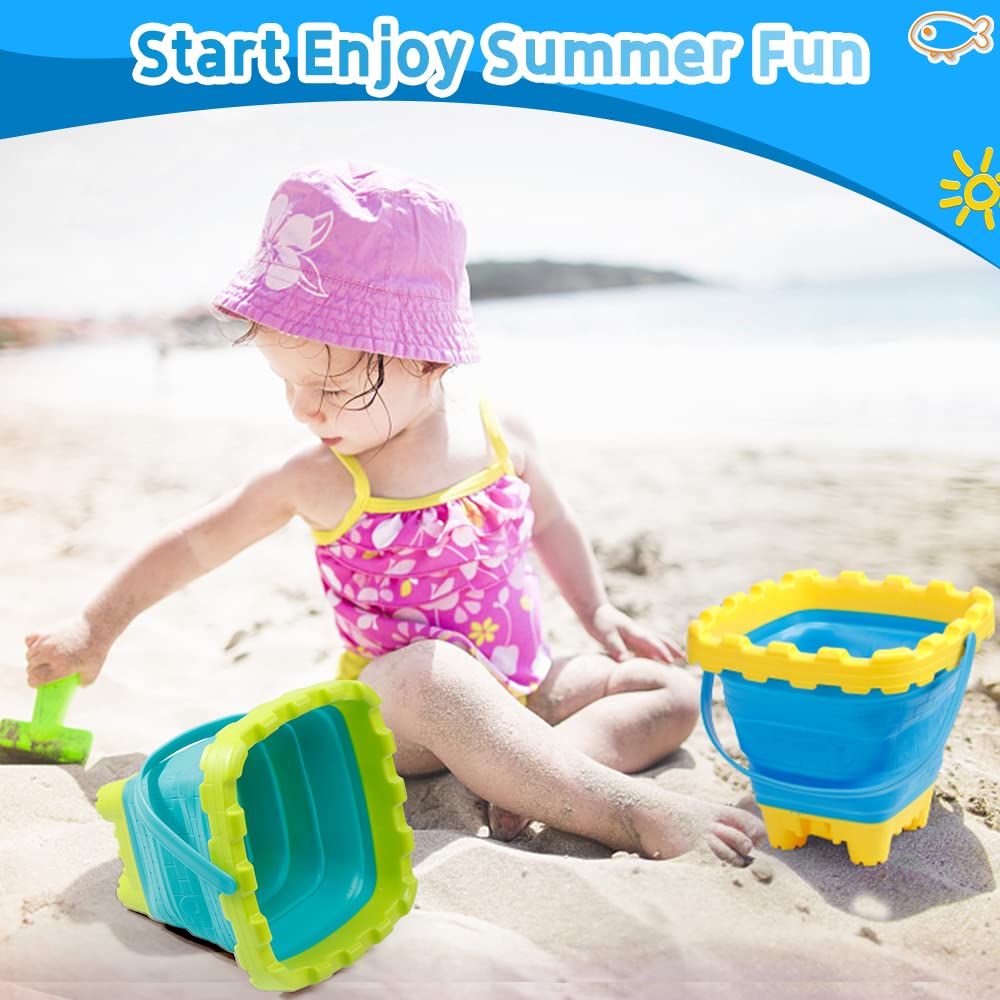 3L Jumbo Foldable Buckets, Castle Sand Beach Toy Silicon Pails For Kids Adults, Collasible Water Bucket Sandbox Kit Multi Use Summer Essential For Travel Cleaning, Camping, Picnic, Fishing 3 PCS