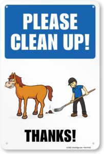 smartsign 18 x 12 inch “please clean up - thanks” horse poop metal sign with horse graphic, 63 mil laminated rustproof aluminum, multicolor, made in usa