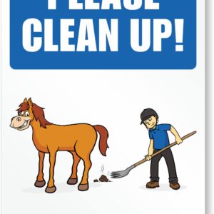 SmartSign 18 x 12 inch “Please Clean Up - Thanks” Horse Poop Metal Sign with Horse Graphic, 63 mil Laminated Rustproof Aluminum, Multicolor, Made in USA