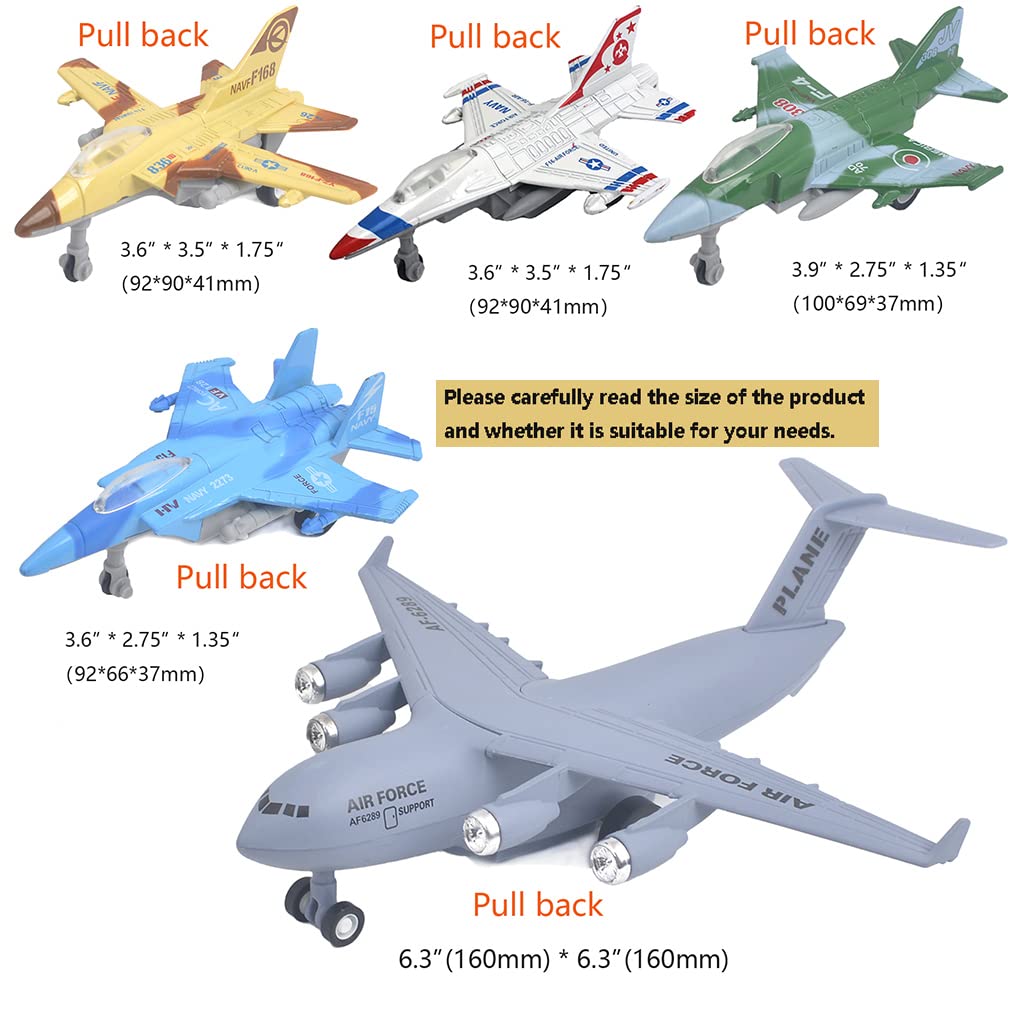 Ailejia Army Airplane Toys Set of 5, Military Aircraft Fighter Trucks Vehicle Die Cast Metal Military Plane Model Army Air Force Diecast Metal Pull Back Plane for Boys (Aircraft)