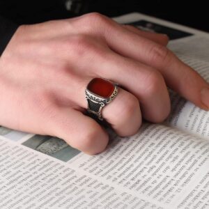 925 Sterling Silver Men Silver Ring with Carnelian Stone, Handmade Engraved Carnelian Silver Ring, Gift for him, Minimalist Silver Ring