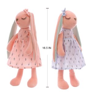 Keludu Set of 2 Kawaii Plush Bunny Easter Stuffed Animal, 16.5 in Super Soft Rabbit Doll with Long Ears for Girls/Kids/Babies