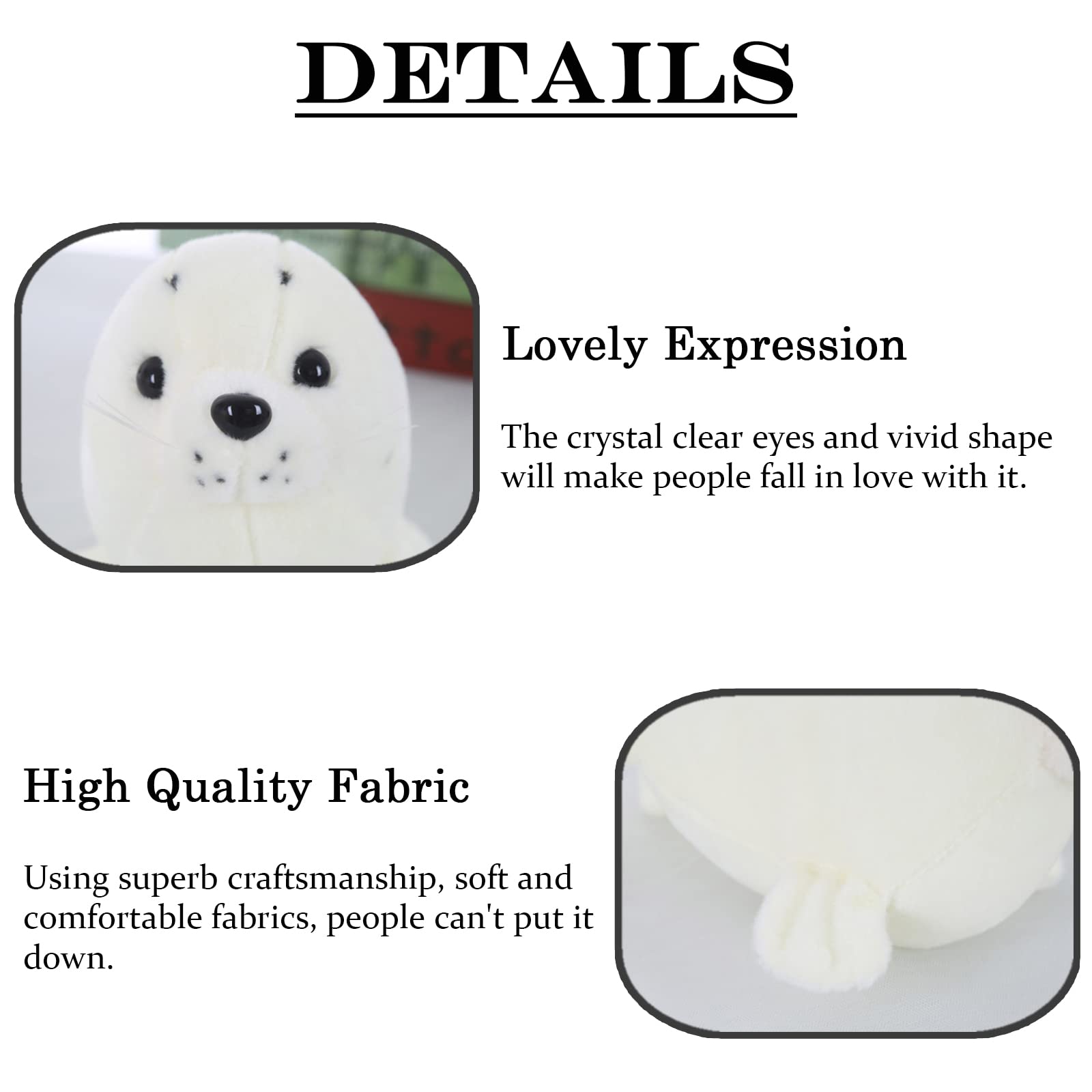 Seal Plush Stuffed Animal White Cute Toy Pillow Kawaii Doll for Kids, 11.8 inch