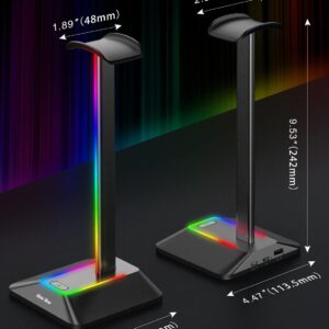 New bee RGB Headphone Stand with 1 USB-C Charging Port and 1 USB Charging Port, Desk Gaming Headset Stand with 7 Light Modes for All Earphone Accessories (Black)