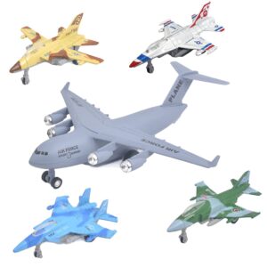 Ailejia Army Airplane Toys Set of 5, Military Aircraft Fighter Trucks Vehicle Die Cast Metal Military Plane Model Army Air Force Diecast Metal Pull Back Plane for Boys (Aircraft)