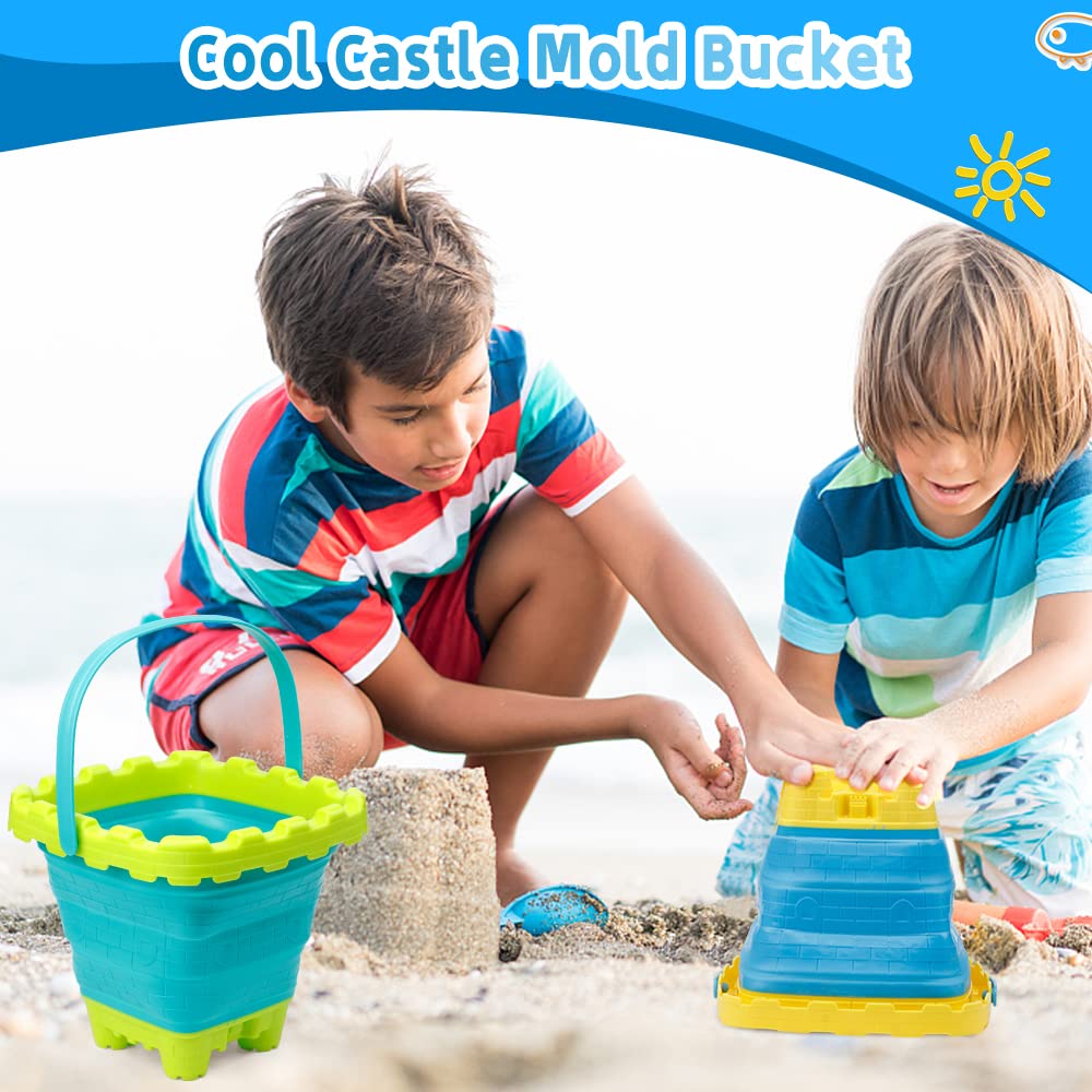 3L Jumbo Foldable Buckets, Castle Sand Beach Toy Silicon Pails For Kids Adults, Collasible Water Bucket Sandbox Kit Multi Use Summer Essential For Travel Cleaning, Camping, Picnic, Fishing 3 PCS