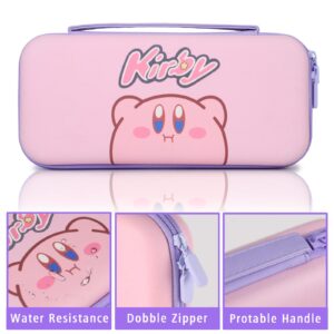 TIKOdirect Carrying Case for Switch & OLED Mode, Cute Portable Travel Bag with 12 Game Card Slots Inner Storage Bag for Switch Console Joy-Con & Accessories, Kirby Purple