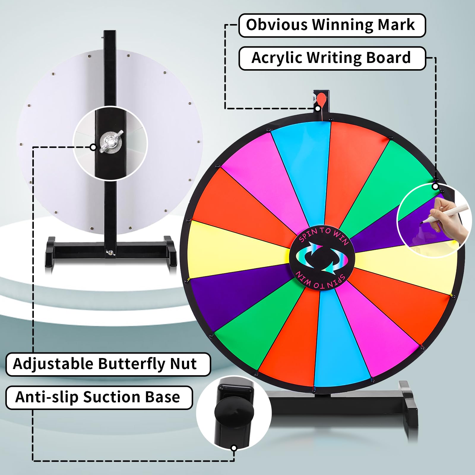 iElyiEsy 18 Inch Spinning Wheel for Prize 14 Slots Tabletop Prize Wheel Spinner with Stand, Dry Erase Marker and Eraser for Trade Show Carnival Party Pub Fortune Game