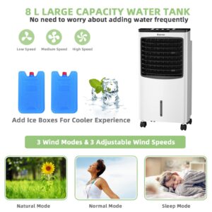 COSTWAY Portable Evaporative Air Cooler for Room, Air Cooler for Cooling and Sleep with Remote Control, 7.5-Hour Timer, 2 Ice Boxes, Quiet Evaporative Cooler for Bedroom Indoor Use Home Office Dorms