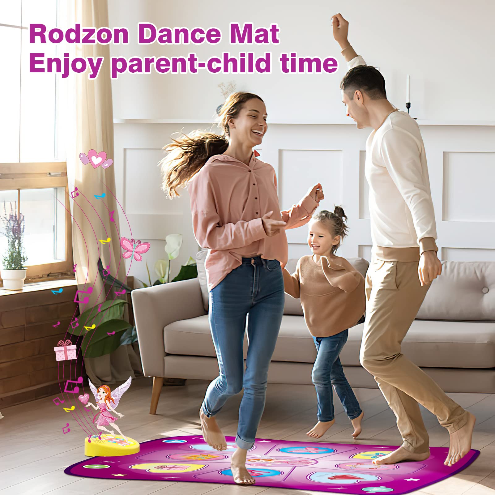 Rodzon Dance Mat Gift for 3-12 Year Old Girls Boys Electronic Dance Pad Game Toy for Kids Age 4 5 6 7 8 9 10+, 3 Game Modes, 5 Challenge Levels, Built-in Music Christmas Birthday Gift (Purple)