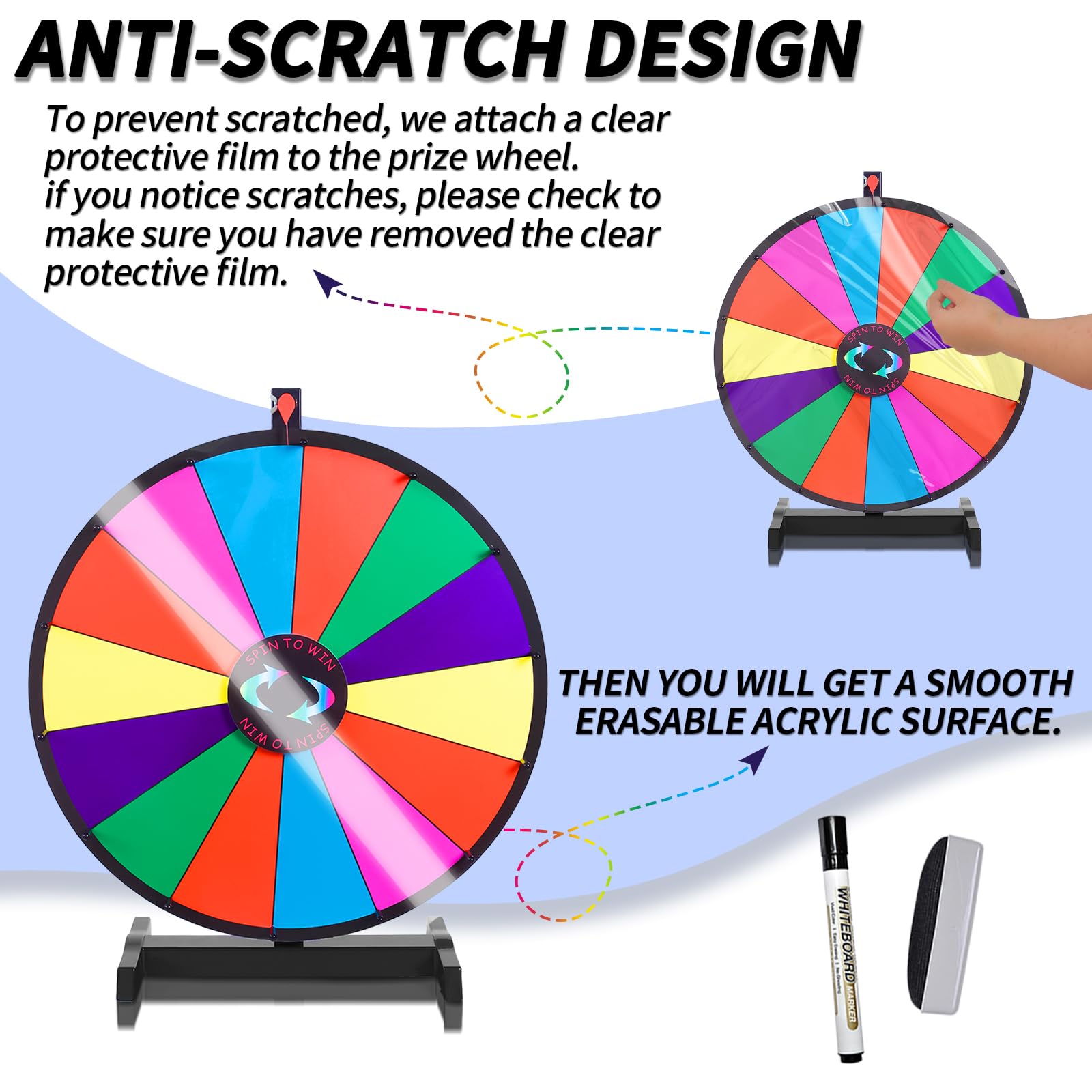 iElyiEsy 18 Inch Spinning Wheel for Prize 14 Slots Tabletop Prize Wheel Spinner with Stand, Dry Erase Marker and Eraser for Trade Show Carnival Party Pub Fortune Game