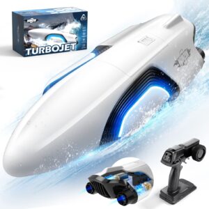 O WOWZON Jet-Propelled RC Boat w/LED Light for Kids and Adults, Self Righting Remote Control Boat for Pools and Lakes, 20+ mph, 2.4 GHz High Speed Remote Control Toy, Pool Toys for Kids