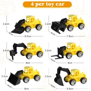 Zhanmai Mini Construction Engineering Trucks Set, 24 Pcs Small Construction Toys and Treat Bags with Twist Ties for Cake Birthday Party Favors Construction Birthday Party Supplies