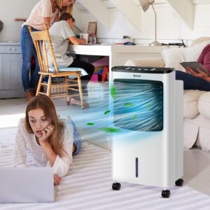 COSTWAY Portable Evaporative Air Cooler for Room, Air Cooler for Cooling and Sleep with Remote Control, 7.5-Hour Timer, 2 Ice Boxes, Quiet Evaporative Cooler for Bedroom Indoor Use Home Office Dorms