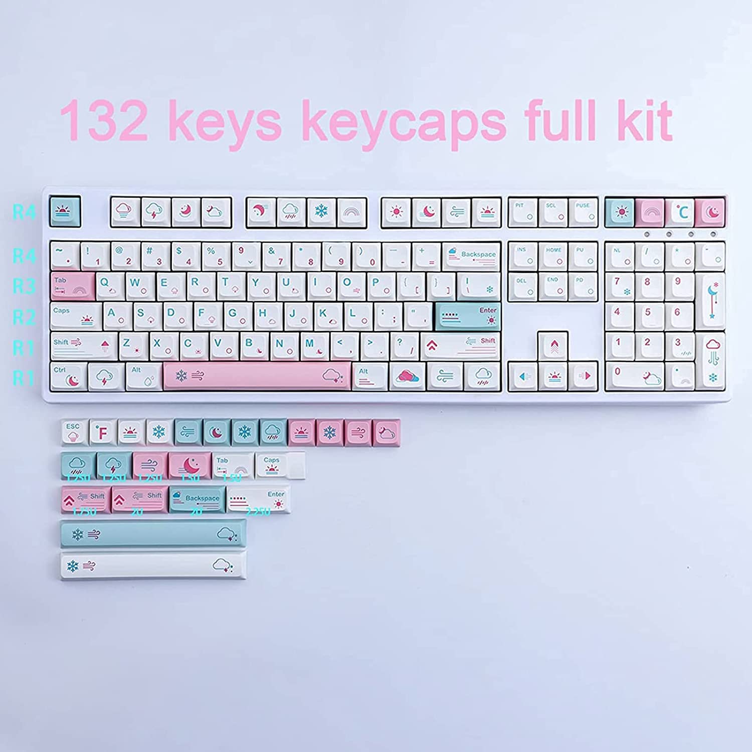 JOMKIZ 132 Keys PBT Keycaps,Dye Sublimation XDA Profile Keycaps Customized ANSI Layout Keycaps Set Compatible with Cherry MX Switches Mechanical Keyboards