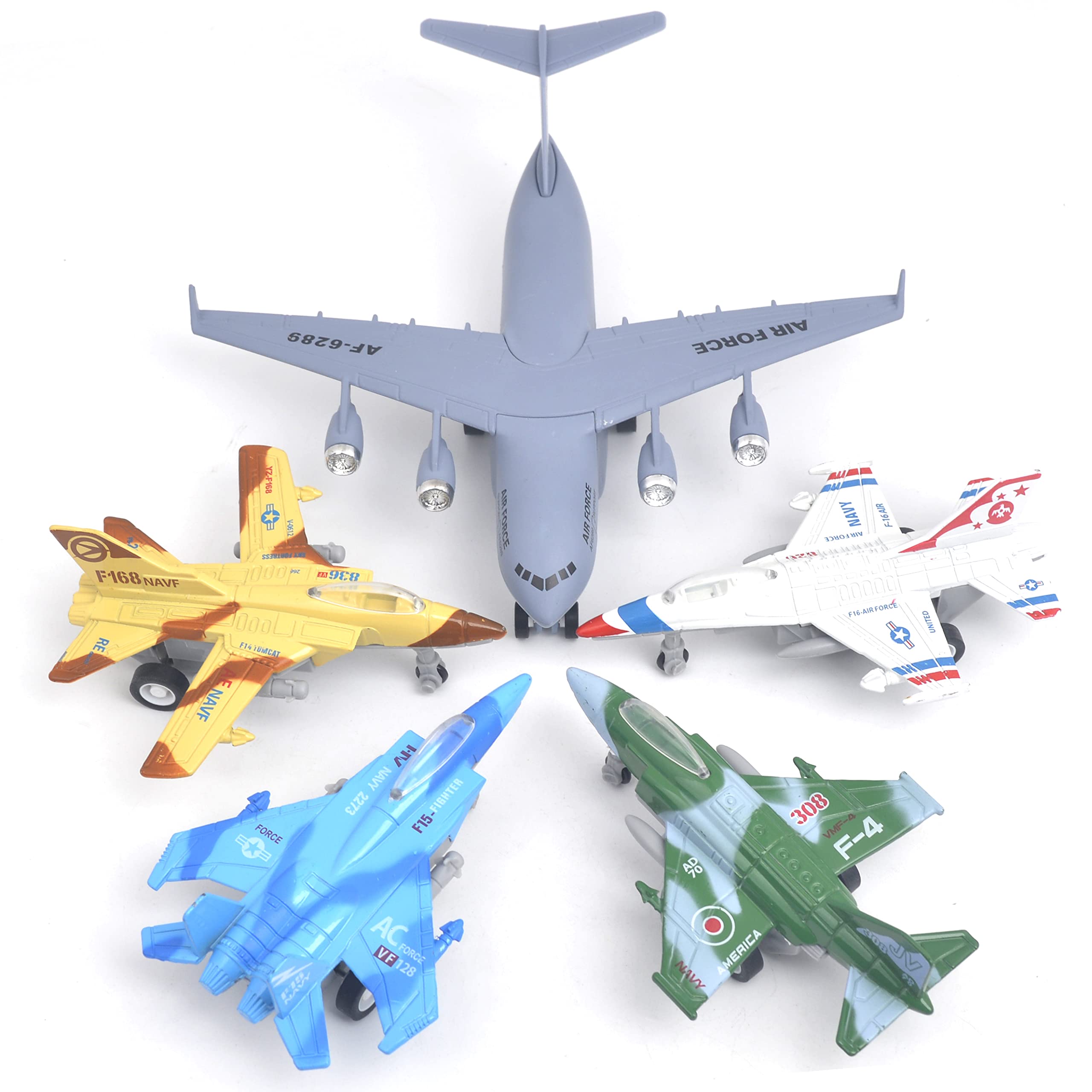 Ailejia Army Airplane Toys Set of 5, Military Aircraft Fighter Trucks Vehicle Die Cast Metal Military Plane Model Army Air Force Diecast Metal Pull Back Plane for Boys (Aircraft)