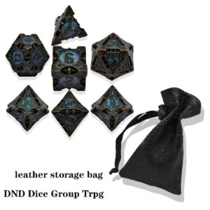 GIUADKXD Metal DND/ D&D Dungeons and Dragons Dice Set Trpg Board Game Polyhedron MTG Dice Set D20 Dice Game Accessories（Rolling Blue）