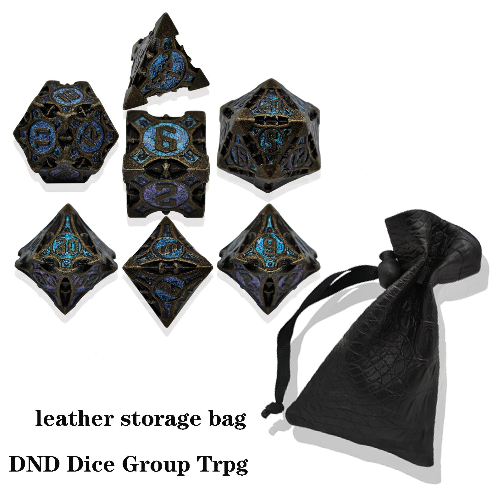 GIUADKXD Metal DND/ D&D Dungeons and Dragons Dice Set Trpg Board Game Polyhedron MTG Dice Set D20 Dice Game Accessories（Rolling Blue）