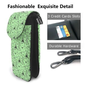 Crossbody Cell Phone Purse Aliens Bigfoot Savage Dinosaurs Green, Multipurpose Soft PU Leather Wallet for Mobile Phone Card Passport Storage, Lightweight Casual Adjustable Shoulder Bag