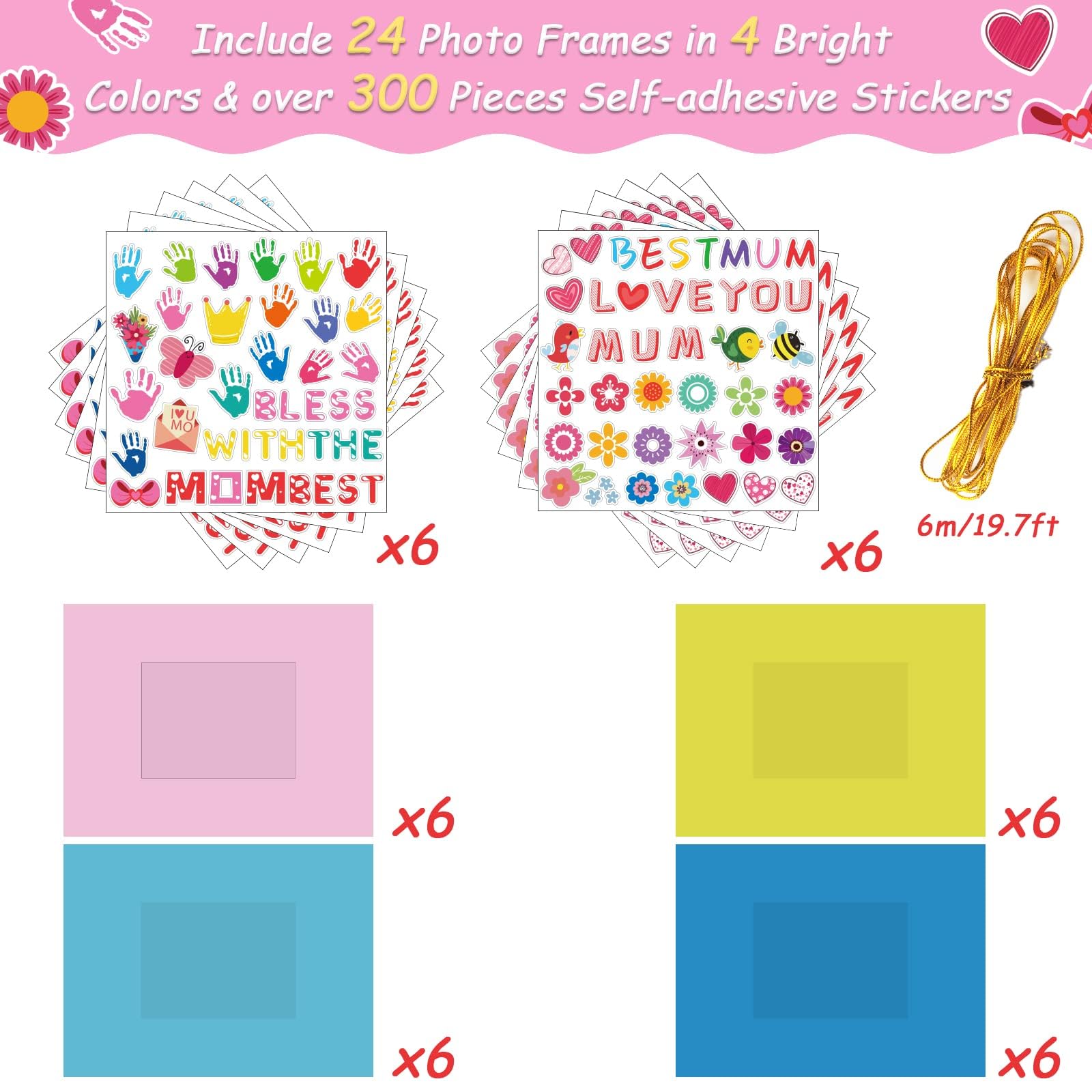 30 Packs Mother's Day Picture Frame Craft Kits for Kids Mother's Daytime DIY Craft Flower Bee Butterfly Easter Art Favor Home Classroom Game Activities Bulletin Board Decoration