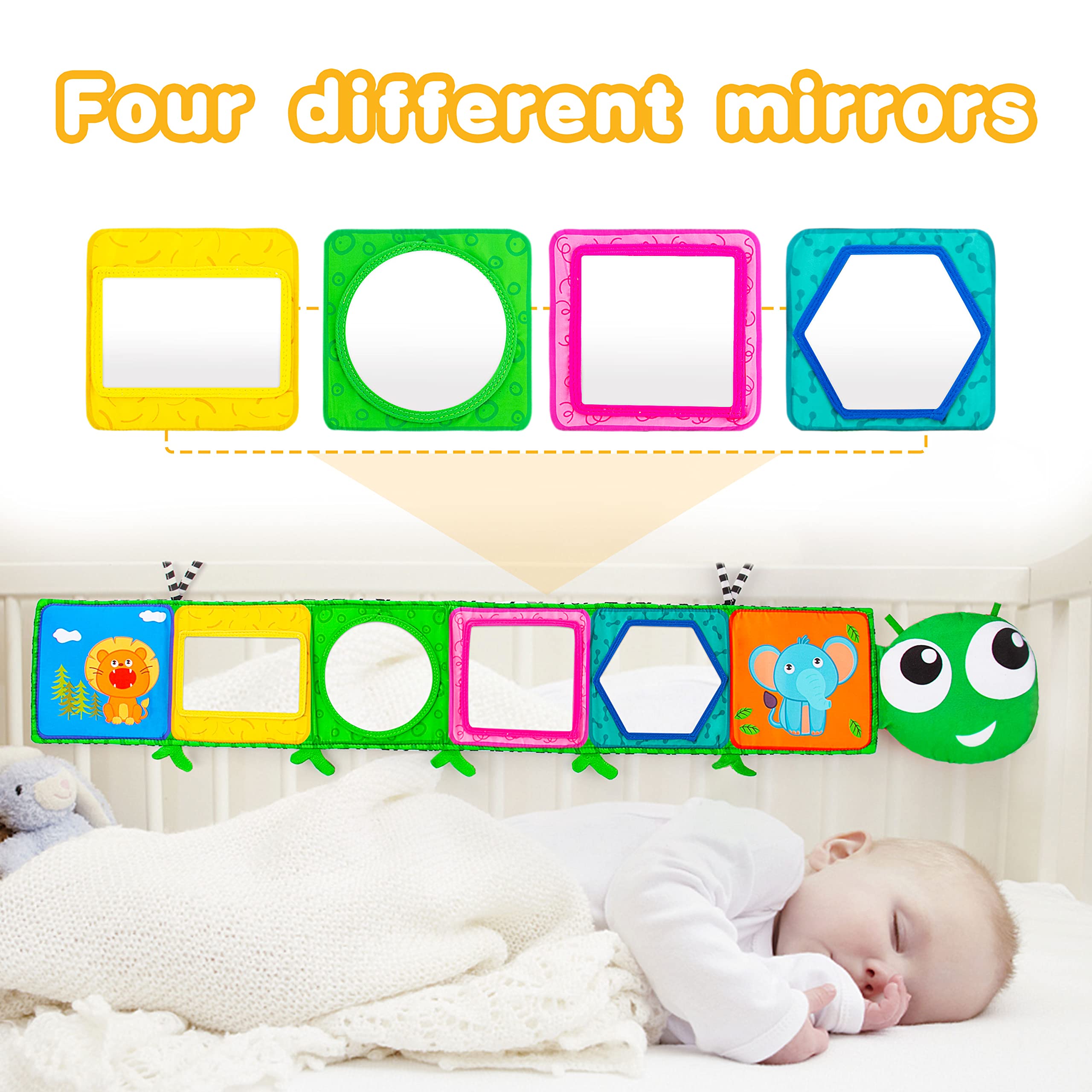 Inbeby Black and White High Contrast Sensory Baby Crib Toys Soft Book, Standable Tummy Time Mirror Toy for Baby Newborn 0 3 6+ Months Brain Development Infant Boy Girl 0 6 Month Multi-Function