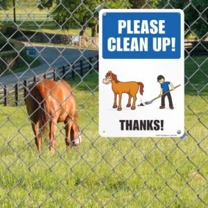 SmartSign 18 x 12 inch “Please Clean Up - Thanks” Horse Poop Metal Sign with Horse Graphic, 63 mil Laminated Rustproof Aluminum, Multicolor, Made in USA