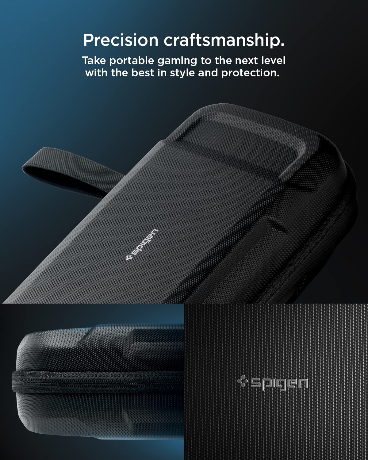 Spigen Rugged Armor Pro Designed for Steam Deck LCD (2022) / Steam Deck OLED (2023) Hard Shell Travel Carrying Case with Pockets for Accessories and Original Charger Storage Bag Carry Case - Black