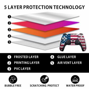 HK Studio US Flag Decal Sticker Skin Specific Cover for Both PS5 Disc Edition and Digital Edition - Waterproof, No Bubble, Including 2 Controller Skins and Console Skin