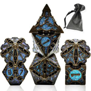 giuadkxd metal dnd/ d&d dungeons and dragons dice set trpg board game polyhedron mtg dice set d20 dice game accessories（rolling blue）