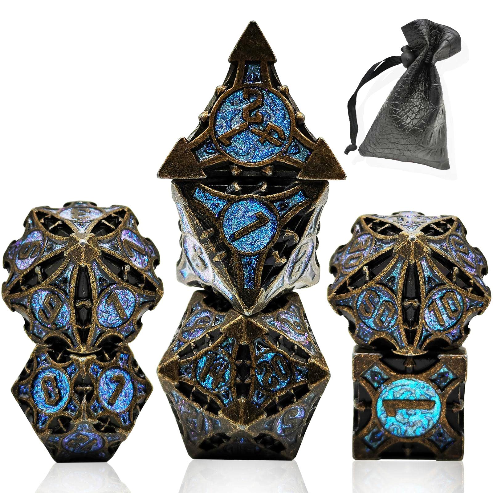 GIUADKXD Metal DND/ D&D Dungeons and Dragons Dice Set Trpg Board Game Polyhedron MTG Dice Set D20 Dice Game Accessories（Rolling Blue）