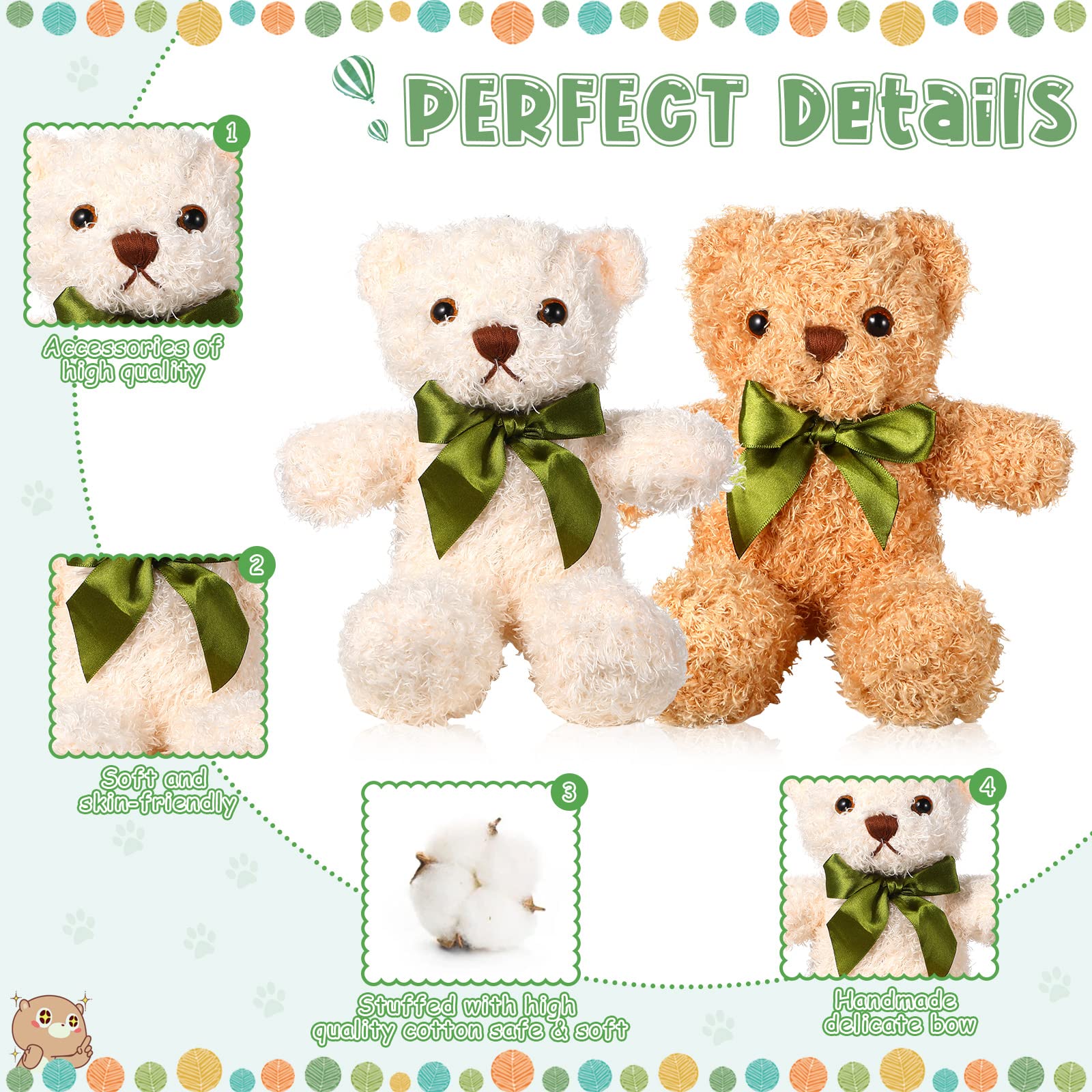 9 Pieces Cute Bear Stuffed Animals, 10 Inch Soft Plush Stuffed Bears Toy Bulk with Bow Tie for Kids Boys Girls Graduation Baby Shower Christmas Birthday Party Gift Favors (Dark Brown, Golden, White)