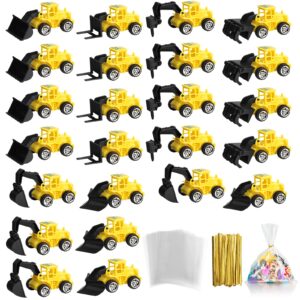 zhanmai mini construction engineering trucks set, 24 pcs small construction toys and treat bags with twist ties for cake birthday party favors construction birthday party supplies