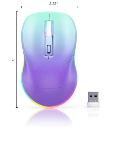 Wireless Mouse, Jiggler Mouse for Laptop - LED Mouse Rechargeable Computer Mice Mouse Mover Undetectable Random Movement with On/Off Button Keeps Computer Awake - Gradient Purple