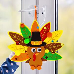 Winlyn 24 Sets Thanksgiving Turkey Ornaments Decorations Art Sets DIY Thanksgiving Craft Kits Fall Crafts Autumn Leaf Pumpkin Turkey Foam Stickers Arts and Crafts for Kids Party Classroom Activities