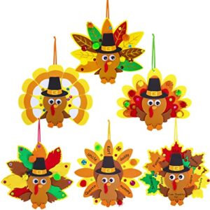 Winlyn 24 Sets Thanksgiving Turkey Ornaments Decorations Art Sets DIY Thanksgiving Craft Kits Fall Crafts Autumn Leaf Pumpkin Turkey Foam Stickers Arts and Crafts for Kids Party Classroom Activities