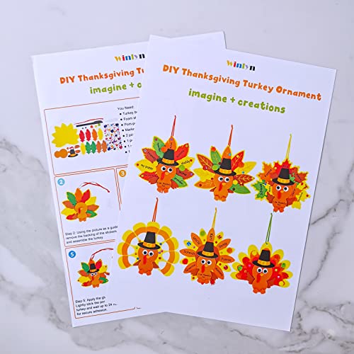 Winlyn 24 Sets Thanksgiving Turkey Ornaments Decorations Art Sets DIY Thanksgiving Craft Kits Fall Crafts Autumn Leaf Pumpkin Turkey Foam Stickers Arts and Crafts for Kids Party Classroom Activities