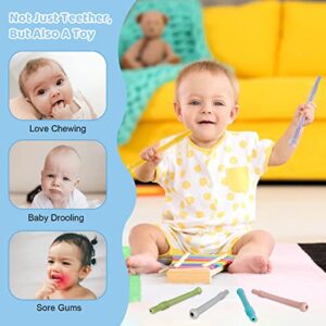 Yinghezu Hollow Teether Tubes, 6 Pack Chew Straw Toy for Infant Toddlers Silicone Teething Toys for Babies, 0-6 Months 6-12 Months BPA Free/Freezable/Dishwasher and Refrigerator Safe