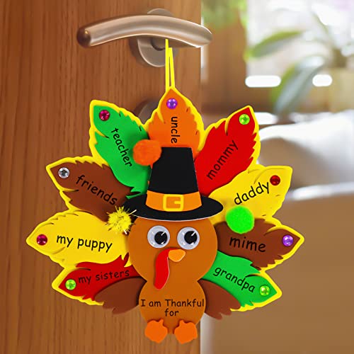 Winlyn 24 Sets Thanksgiving Turkey Ornaments Decorations Art Sets DIY Thanksgiving Craft Kits Fall Crafts Autumn Leaf Pumpkin Turkey Foam Stickers Arts and Crafts for Kids Party Classroom Activities