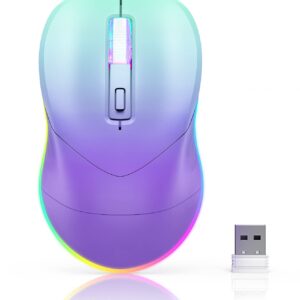 Wireless Mouse, Jiggler Mouse for Laptop - LED Mouse Rechargeable Computer Mice Mouse Mover Undetectable Random Movement with On/Off Button Keeps Computer Awake - Gradient Purple