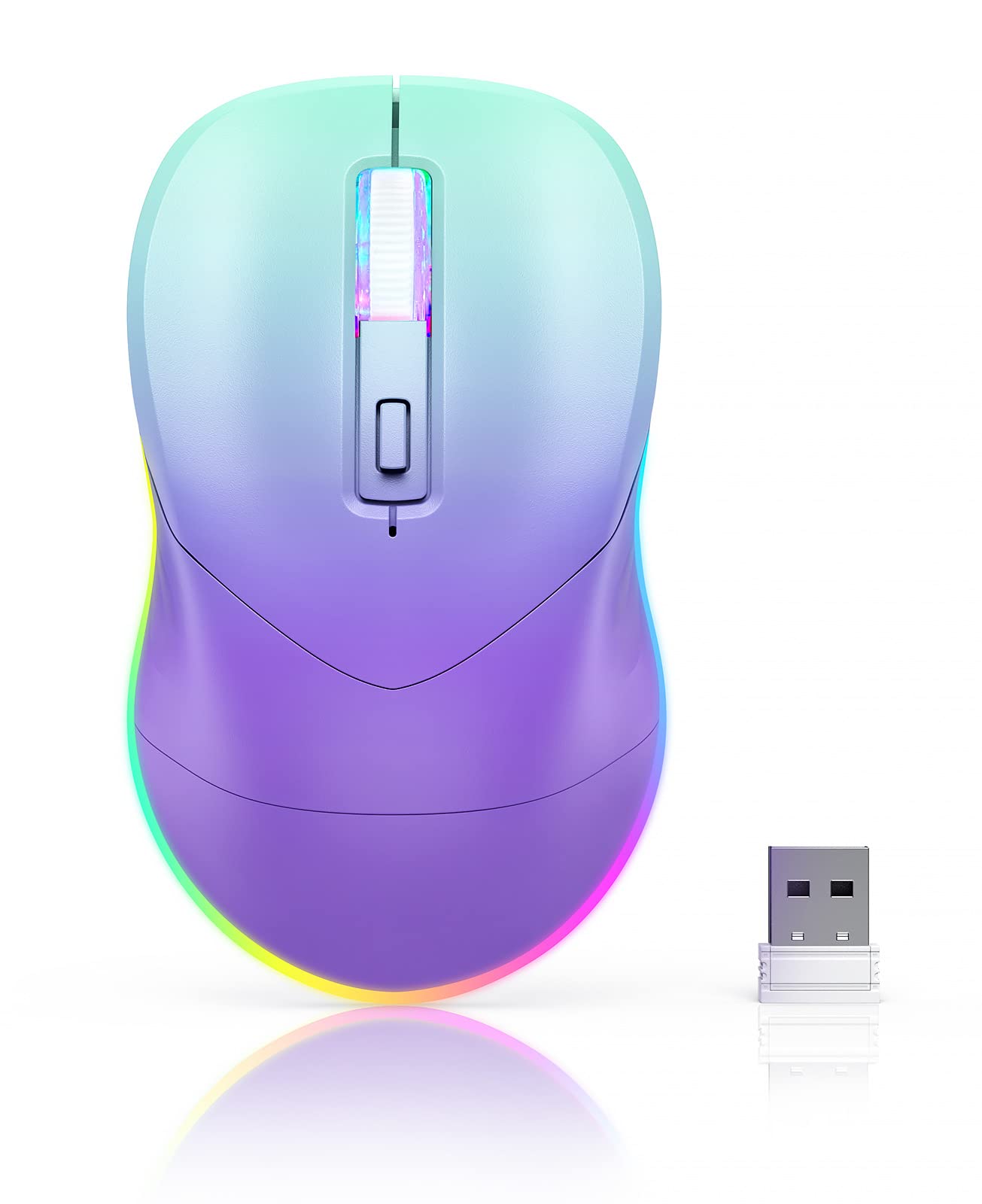 Wireless Mouse, Jiggler Mouse for Laptop - LED Mouse Rechargeable Computer Mice Mouse Mover Undetectable Random Movement with On/Off Button Keeps Computer Awake - Gradient Purple