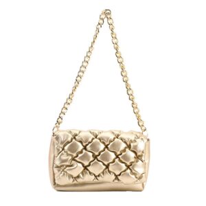 abigail paige quilted purse for women classic shoulder bag designer crossbody bag with chain strap (gold)