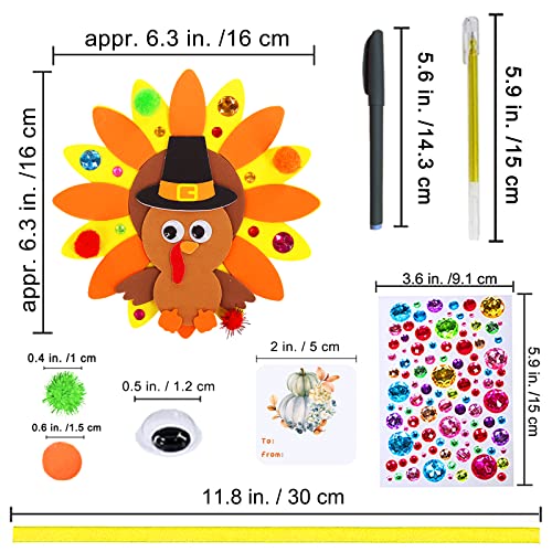 Winlyn 24 Sets Thanksgiving Turkey Ornaments Decorations Art Sets DIY Thanksgiving Craft Kits Fall Crafts Autumn Leaf Pumpkin Turkey Foam Stickers Arts and Crafts for Kids Party Classroom Activities