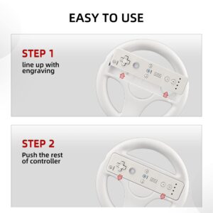 Xahpower Steering Wheel for Nintendo Wii and Wii U Remote Controller, 2 Pack Racing Wheels Games Accessories for Mario Kart (White)