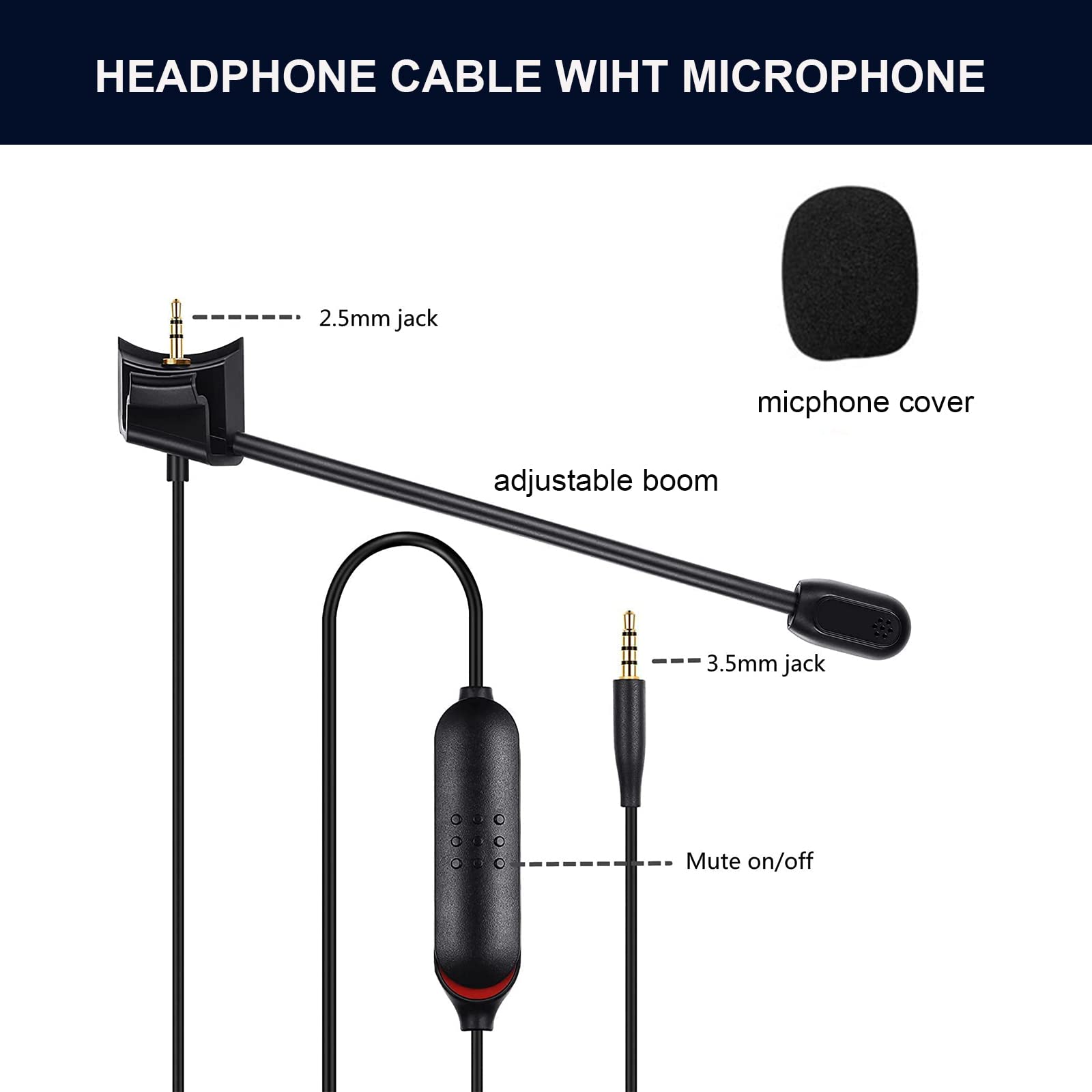 Replacement for Bose QC35ii QC35 Cable,Boom Microphone Gaming Cable with Mute Switch Compatible with Bose QuietComfort 35 II QuietComfort 35 Headphones for PC,Laptop, PS4 PS5 Xbox One Controller