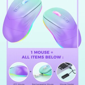 Wireless Mouse, Jiggler Mouse for Laptop - LED Mouse Rechargeable Computer Mice Mouse Mover Undetectable Random Movement with On/Off Button Keeps Computer Awake - Gradient Purple