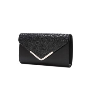 LAM GALLERY Sparkling Evening Clutch Handbag Bling Wedding Bride Purse Glitter Chain Shoulder Crossbody Bag - Black